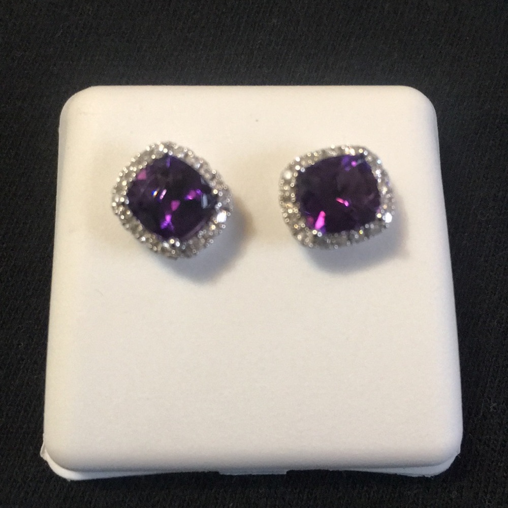 2.01 CTW Princess Natural Amethyst Diamond Stud - Picture 3 of 8